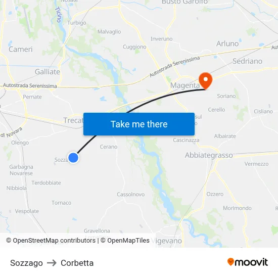 Sozzago to Corbetta map