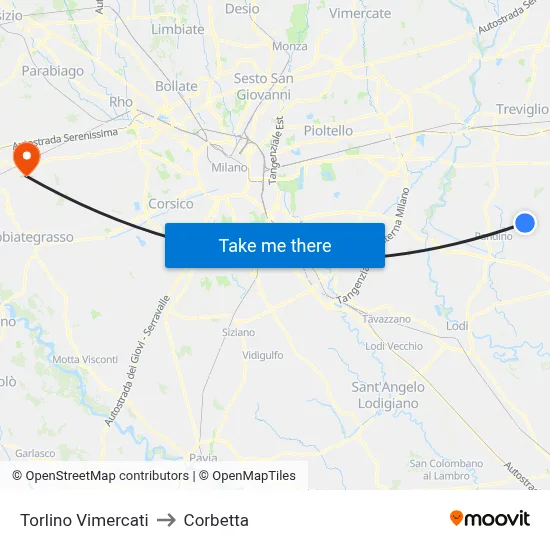 Torlino Vimercati to Corbetta map