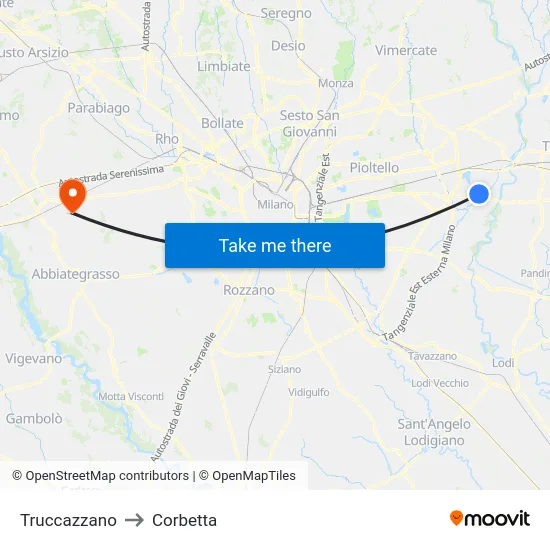 Truccazzano to Corbetta map