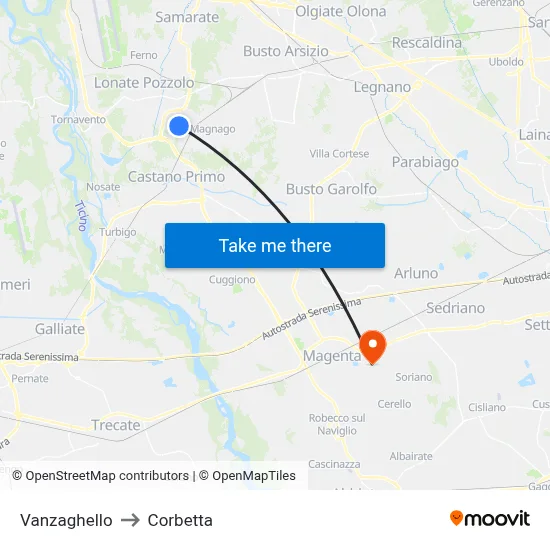 Vanzaghello to Corbetta map