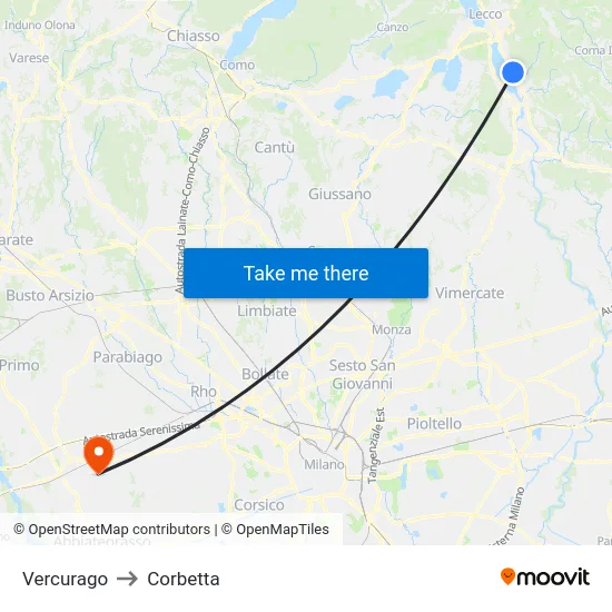 Vercurago to Corbetta map
