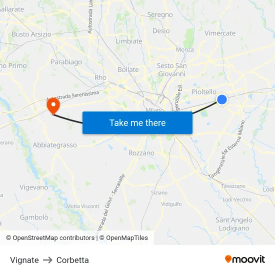 Vignate to Corbetta map