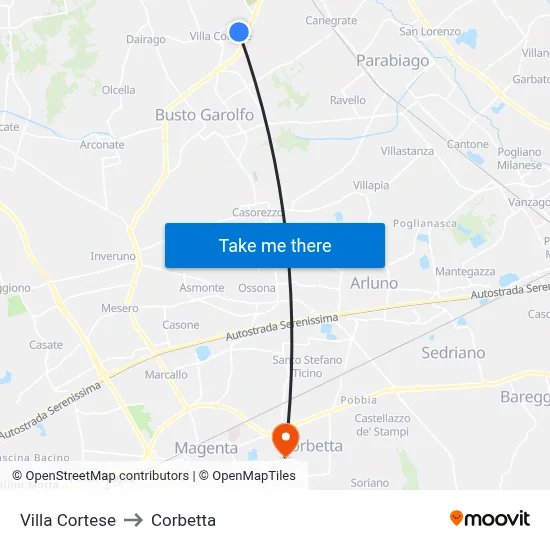 Villa Cortese to Corbetta map