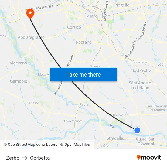 Zerbo to Corbetta map
