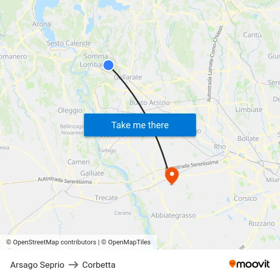 Arsago Seprio to Corbetta map