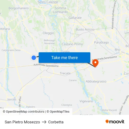 San Pietro Mosezzo to Corbetta map