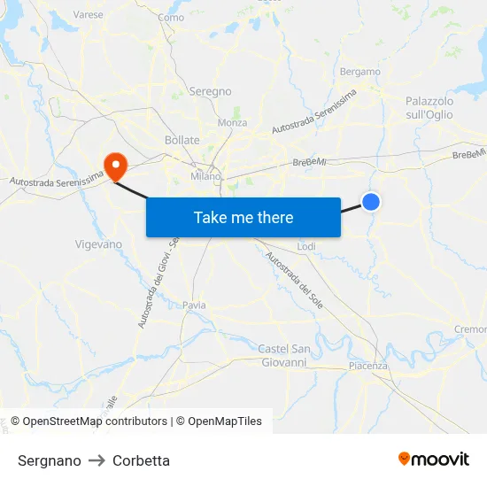 Sergnano to Corbetta map