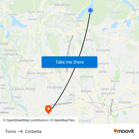 Torno to Corbetta map