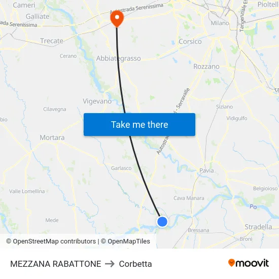 Mezzana Rabattone to Corbetta map