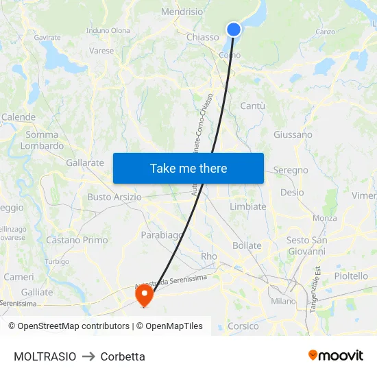 Moltrasio to Corbetta map