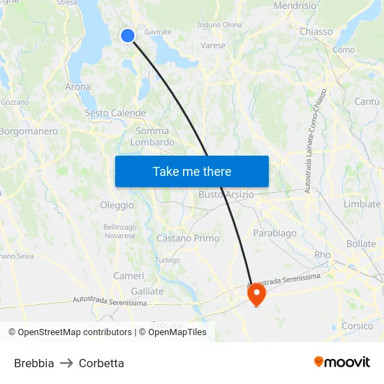 Brebbia to Corbetta map