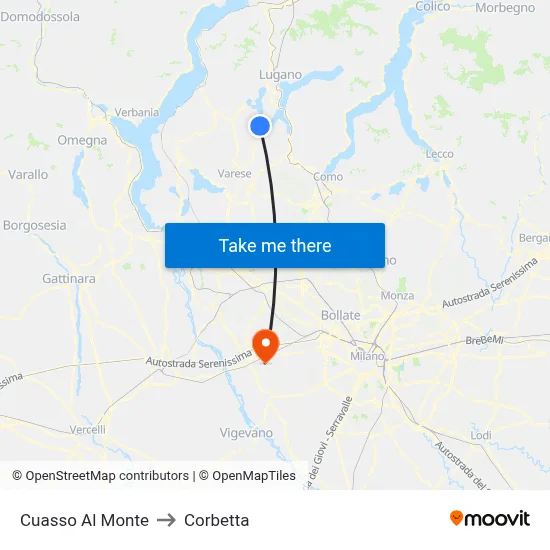 Cuasso Al Monte to Corbetta map