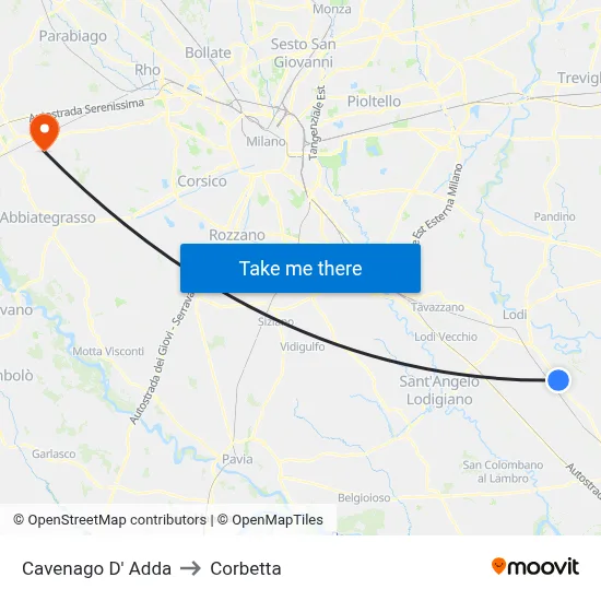 Cavenago D' Adda to Corbetta map