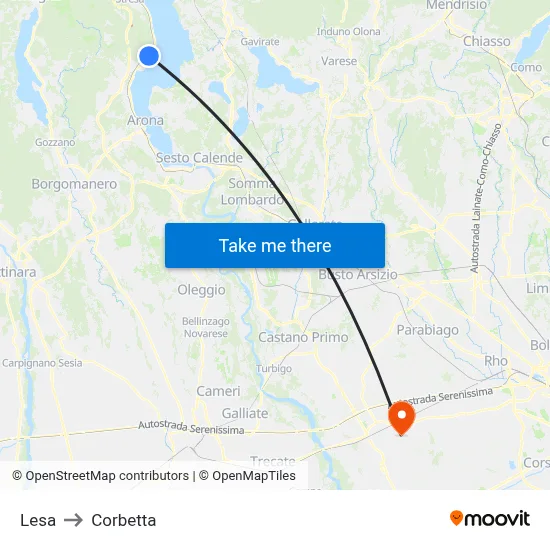 Lesa to Corbetta map