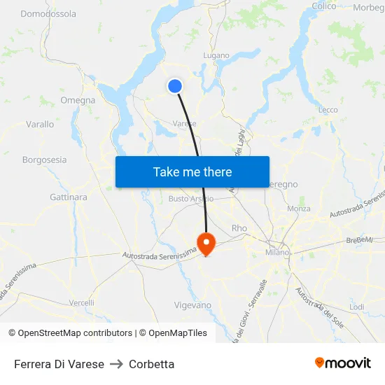 Ferrera Di Varese to Corbetta map