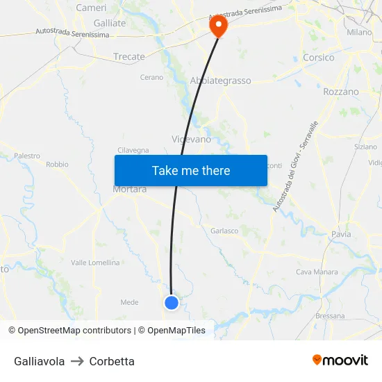Galliavola to Corbetta map