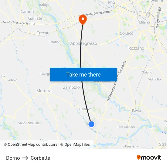 Dorno to Corbetta map