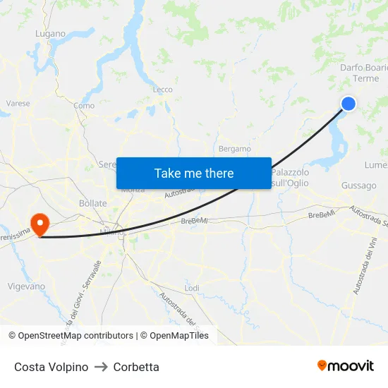Costa Volpino to Corbetta map