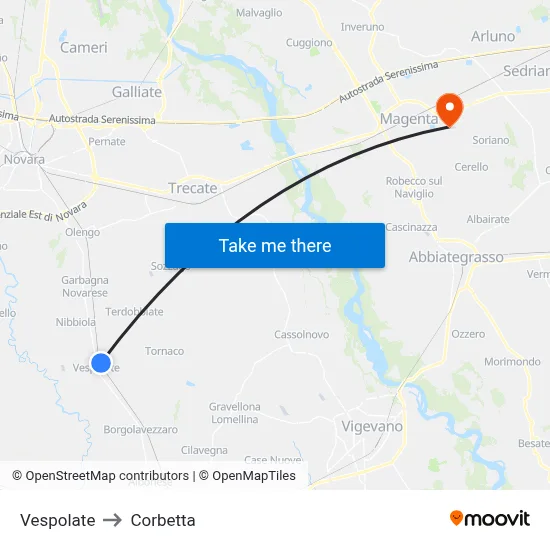 Vespolate to Corbetta map