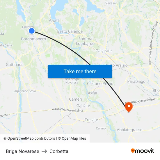 Briga Novarese to Corbetta map
