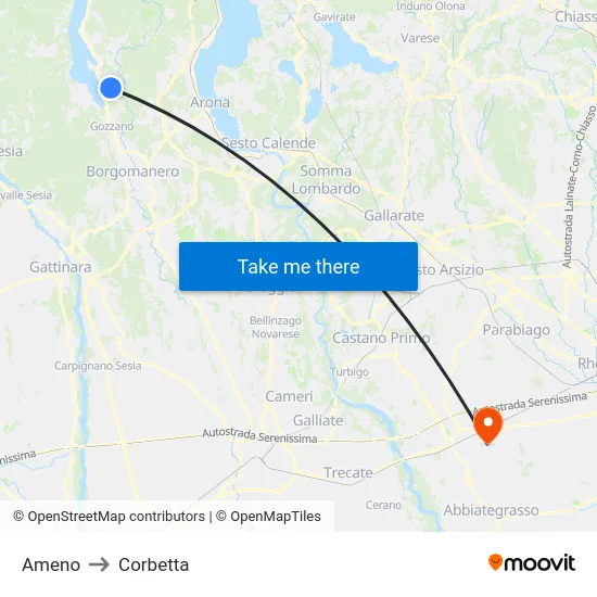 Ameno to Corbetta map