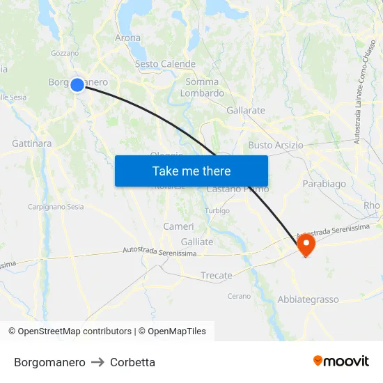 Borgomanero to Corbetta map