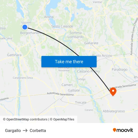 Gargallo to Corbetta map