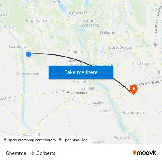 Ghemme to Corbetta map