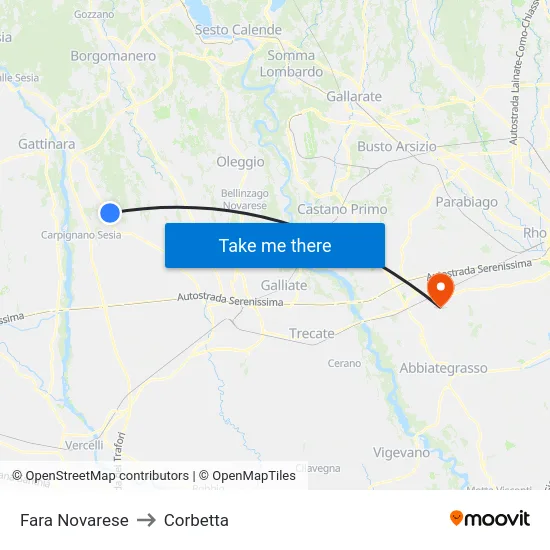 Fara Novarese to Corbetta map
