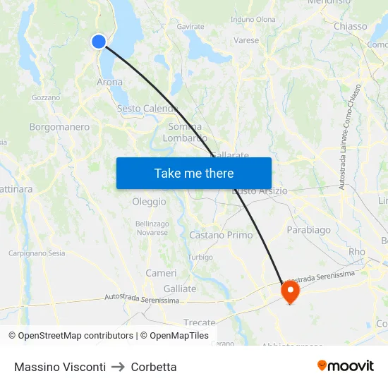 Massino Visconti to Corbetta map