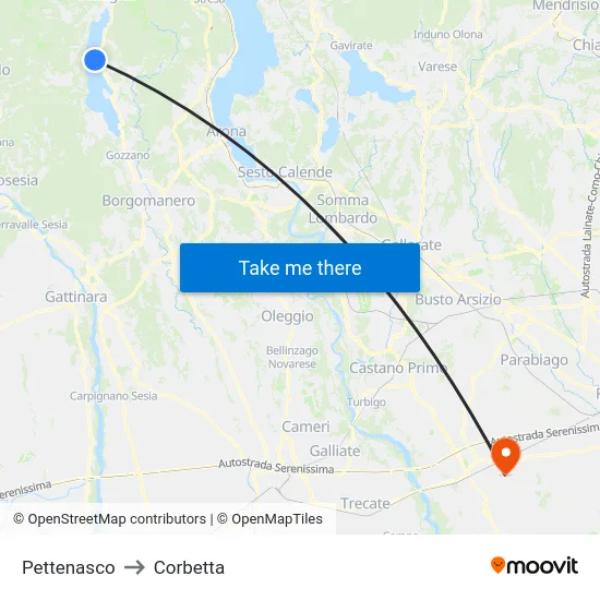 Pettenasco to Corbetta map