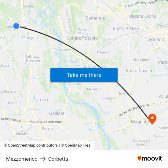 Mezzomerico to Corbetta map