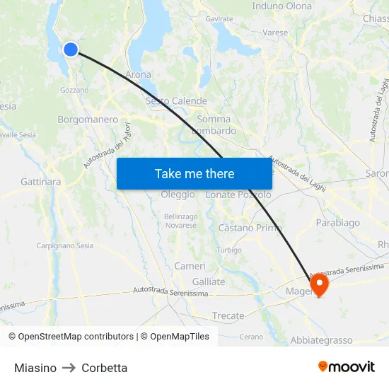 Miasino to Corbetta map