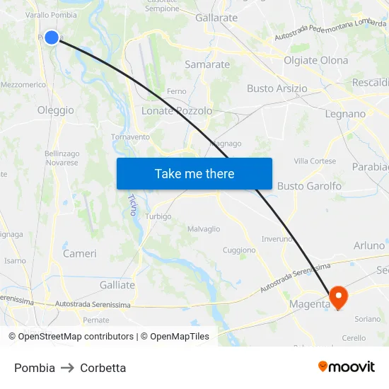 Pombia to Corbetta map