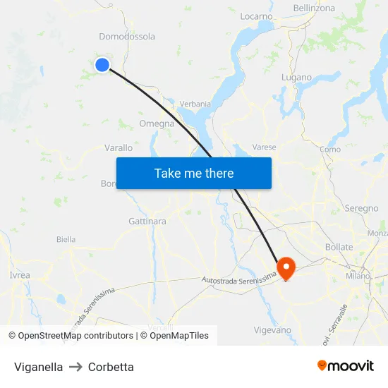 Viganella to Corbetta map