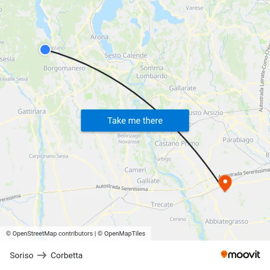 Soriso to Corbetta map