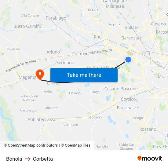 Bonola to Corbetta map