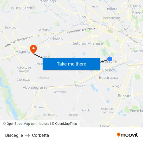 Bisceglie to Corbetta map