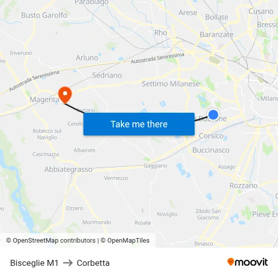 Bisceglie M1 to Corbetta map