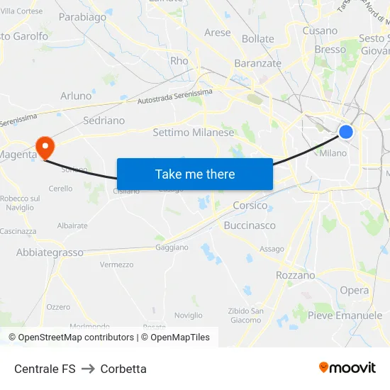 Centrale FS to Corbetta map