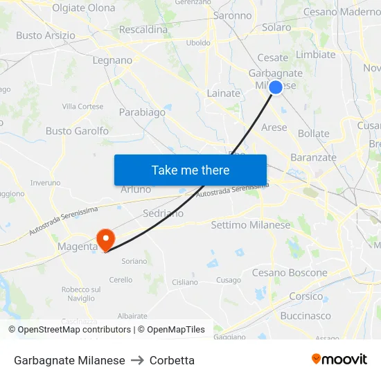Garbagnate Milanese to Corbetta map