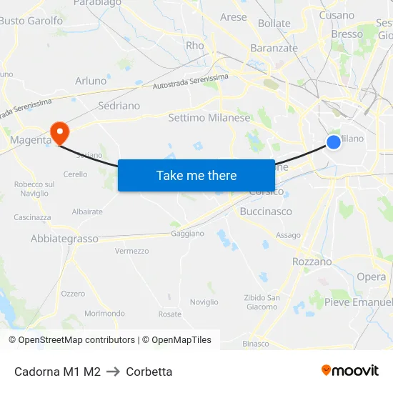 Cadorna M1 M2 to Corbetta map