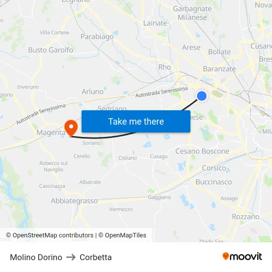 Molino Dorino to Corbetta map