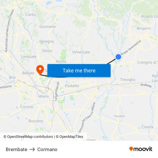 Brembate to Cormano map