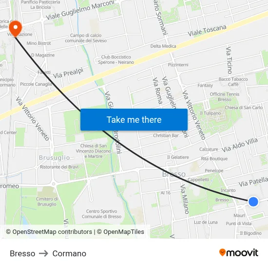 Bresso to Cormano map