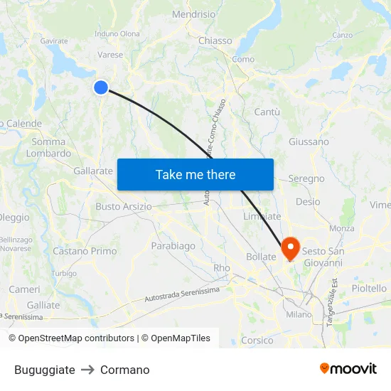 Buguggiate to Cormano map