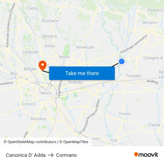 Canonica d'Adda to Cormano map