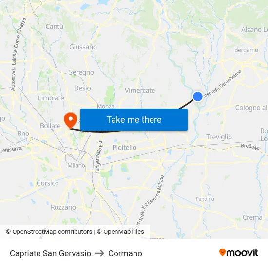 Capriate San Gervasio to Cormano map