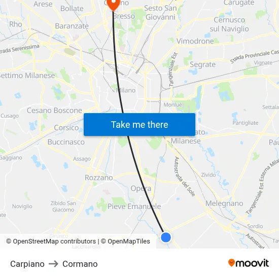 Carpiano to Cormano map