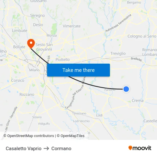 Casaletto Vaprio to Cormano map